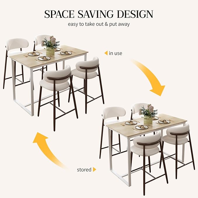 Bar Stools Set of 4 Counter Height Barstool Metal Kitchen Counter Height Bar Stool Island Chairs 26 Inch, Walnut/Cream White