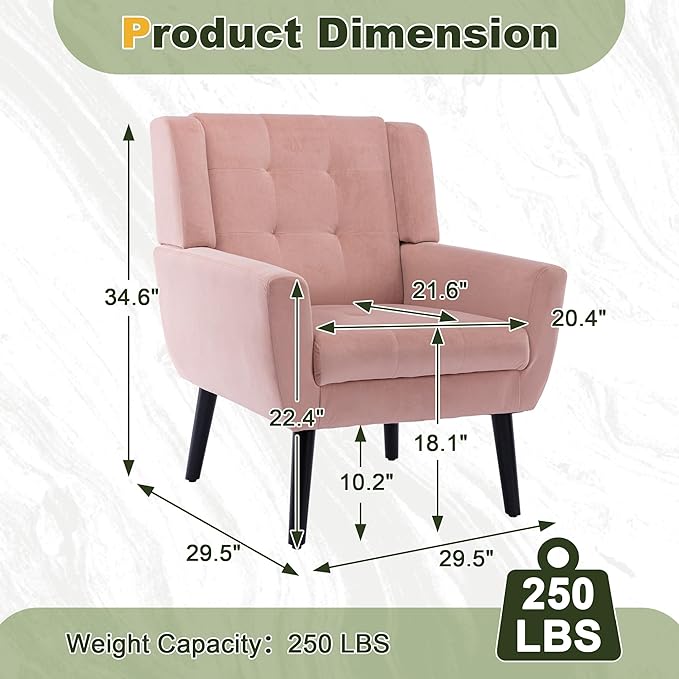 NicBex Accent Chair Set of 2, Modern Chair for Living Room Upholstered Foam Filled Living Room Chairs with Metal Legs Velvet Cozy Lounge Armchair for Living Room Bedroom,Pink