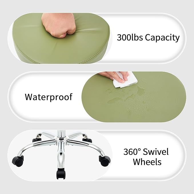 Office Drafting Chair, Adjustable Drafting Stool on Wheels 19.5"-26.6", Green Salon Rolling Chair (Green)