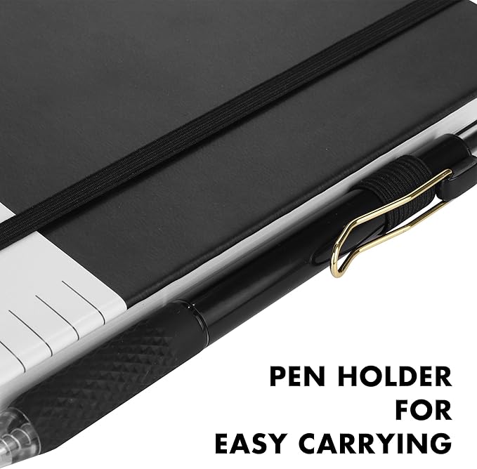 Aodaer 30 Set Lined Notebook Journals with Pens A5 Notebooks 100 GSM College Ruled Hardcover Notebook PU Leather Notepad with Pen Holder for Office School, 5.7 x 8.3 Inches, Black