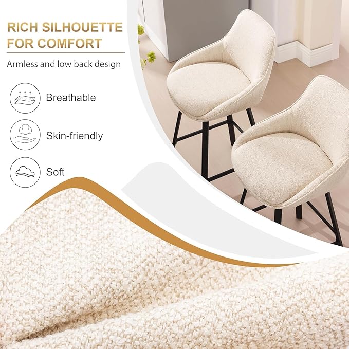 Zesthouse Swivel Bar Stools Set of 4, Modern Counter Height Barstools with Backs, 26'' Upholstered Linen Fabric High Chairs for Island Kitchen, Counter Height Chairs with Metal Legs, Beige