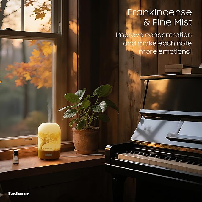 Glass Essential Oil Diffuser with Frankincense Oil, 100ml Ultrasonic Aromatherapy Humidifier, 6 in 1 Scent Vaporizer with Timer and Auto-Off (Autumn-Frankincense)
