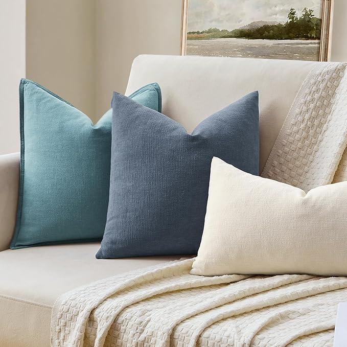 MIULEE Dark Grey Blue Couch Pillow Covers 18x18 Inch, Set of 2 Soft Chenille Decorative Square Throw Pillow Covers Farmhouse for Sofa Living Room Bed