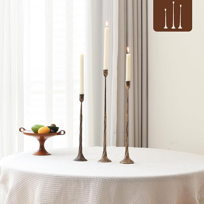 Iron Antique Gold Candlestick Holders, Set of 3 Candle Stick Holders,Fits 3/4 inch Thick Candle&Led Candles, Vintage Modern Decorative Centerpiece for Dining Table Centerpiece, Wedding, Party Decor
