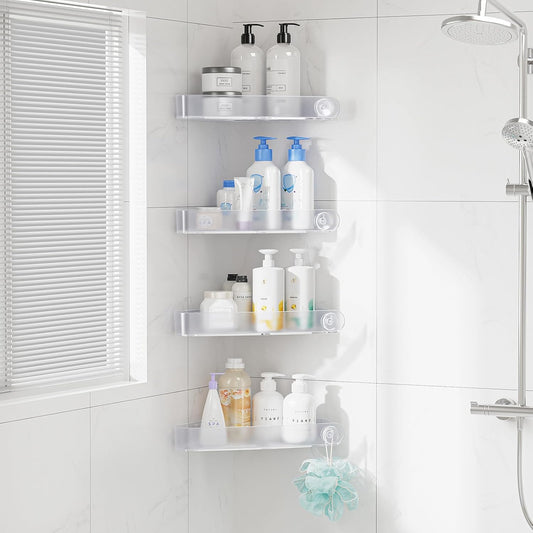 Sotfamily Shower Caddy Corner, 4 Pack Adhesive Corner Shower Shelves for Bathroom Organizers and Storage, Rust Free Plastic Rack for Bathroom Accessories & Decor, Crystal