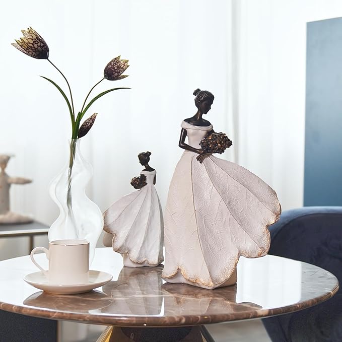 Guichifun Fairy Statue Collection Home Decoration - White Leaf Angel Girls Resin Home Decor for Outside or Inside Rustic Garden Outdoor Yard Decorations Figurines Memory Gift 7.5 x 4.5 x 11.5 Inch