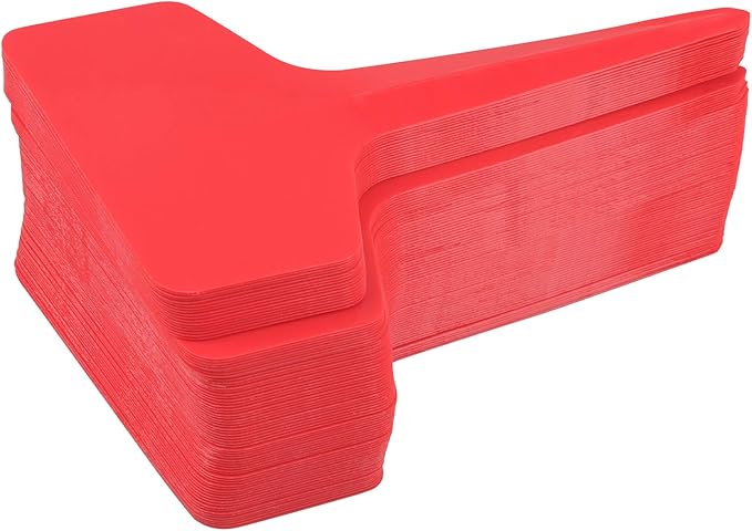 Red Plant labels,100 Pcs 6 x10cm Plastic Plant T-Type Tags Nursery Garden Labels