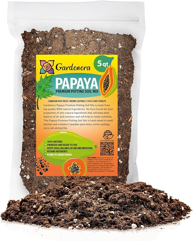 Premium Papaya Plant Soil Mix by Gardenera - Stimulate Growth and Elevate Fruitfulness with Nourishing Formula - 5 Quart