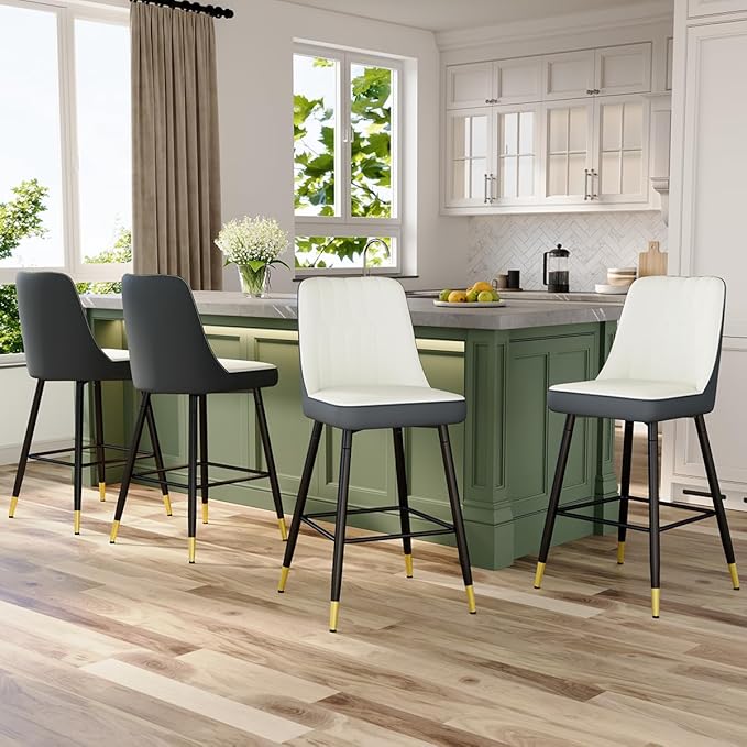 27" Bar Stools Set of 4 - Counter Height Bar Stools Set of 4,Faux Leather Kitchen Island Stools with Sturdy Chrome Metal Leg,Counter Height Stools with Backs,Easy to Assemble