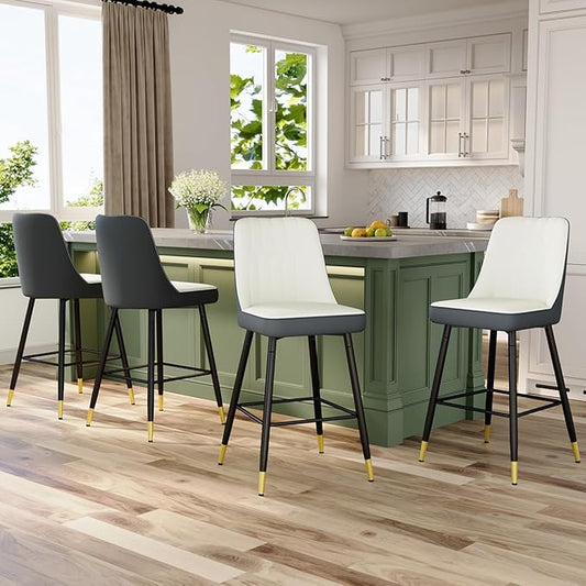 27" Bar Stools Set of 4 - Counter Height Bar Stools Set of 4,Faux Leather Kitchen Island Stools with Sturdy Chrome Metal Leg,Counter Height Stools with Backs,Easy to Assemble