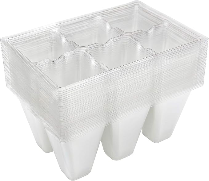 Gardzen 30 Pack 6-Cell Seed Starting Tray for Seedlings, Plant Starter Trays with Drainage Holes for Seed Germination, 5.4x3.7 inches, Clear