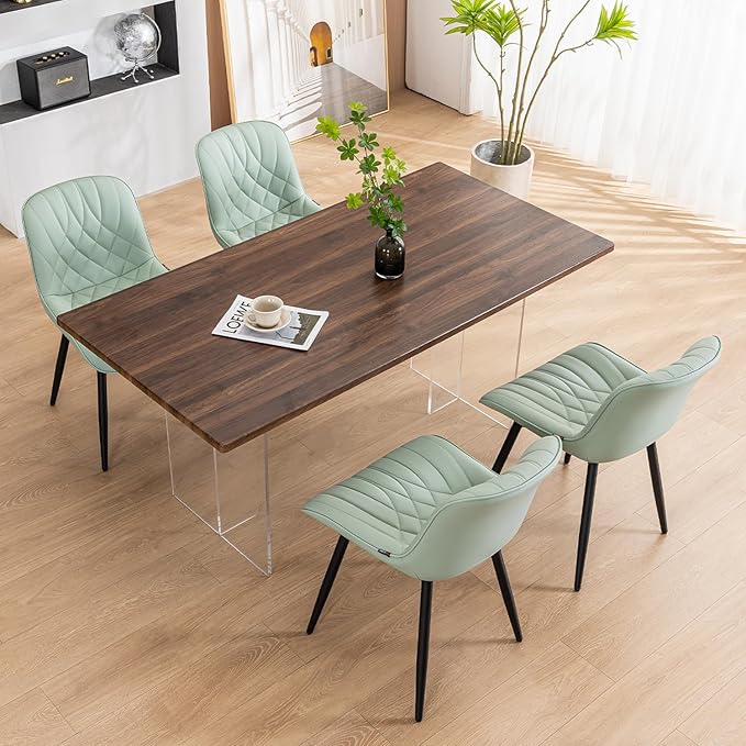 YOUNUOKE Dining Chairs Set of 2 Mid Century Modern Kitchen Chair Comfortable Upholstered Faux Leather Dinner Chairs for Kitchen Dining Room, Mint