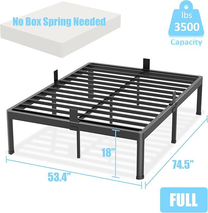 FUIOBYVV Full Size Metal Platform Bed Frame, 18 Inch High with 3500 lbs Heavy Duty Support, Non-Slip & Noise Free Steel Slats, No Box Spring Needed, Easy Assembly