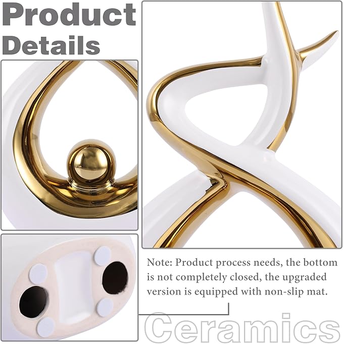 Gold Modern Sculpture Table Decorations, Ceramic Knick Knacks Statues for Living Room Decor, Tv Stand and Desk Decor, Suitable for Coffee Tables and Shelf Decorations, Great Gift Idea