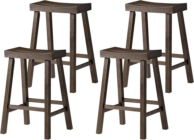 Maven Lane Kitchen Bar Stool, Modern Farmhouse Wood Counter Barstool, Kitchen Island Stool, Counter Height Bar Stools for Kitchen, Wide Seat Backless Bar Stools, Vincent 26", Antiqued Brown, Set of 4