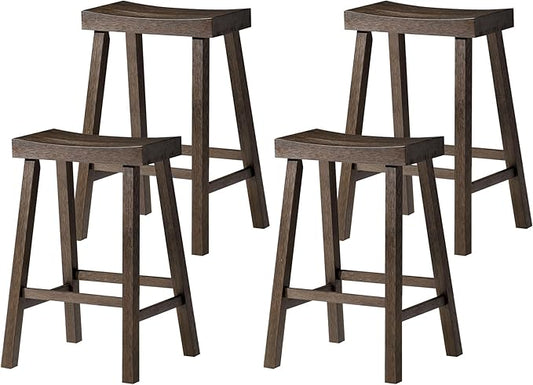Maven Lane Kitchen Bar Stool, Modern Farmhouse Wood Counter Barstool, Kitchen Island Stool, Counter Height Bar Stools for Kitchen, Wide Seat Backless Bar Stools, Vincent 26", Antiqued Brown, Set of 4