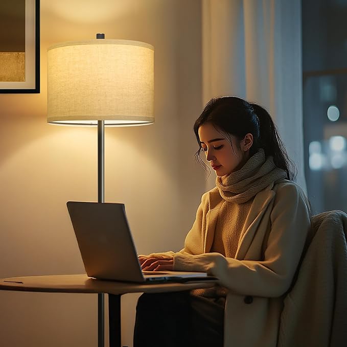 Oneach 61" Farmhouse Industrial Floor Lamp for Living Room Standing Floor Lamp Rustic Floor Lamps for Living Room Bedroom Tall Lamps with Rotary Switch for Bedroom with Natural Linen Lamp Shade