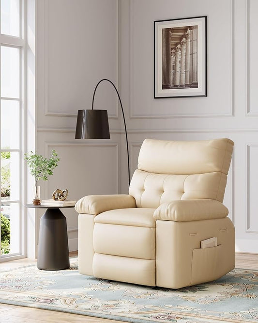 Garvee Oversized Recliner Chair Large Manual Recliner for Adults Lazy Chair PU Leather 1.5X Sponge Filling with Massage & Heat - Beige