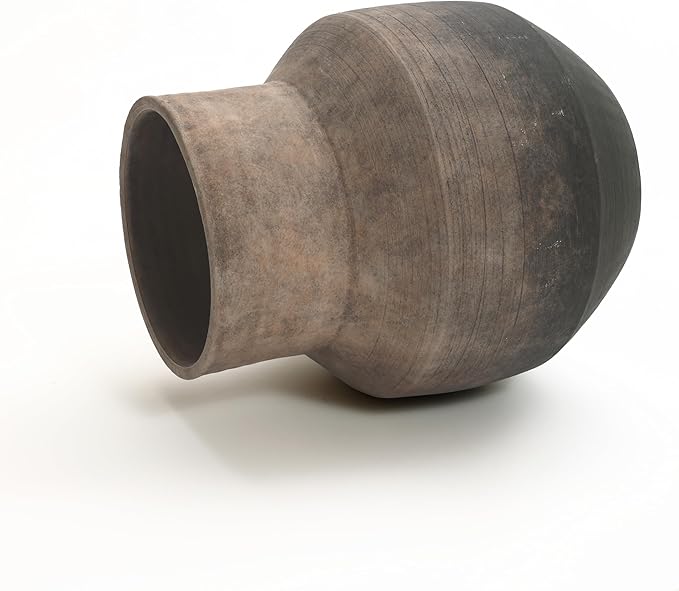 LuxenHome Round Ceramic Flower Vase, 13 Inch Brown Terracotta Vases, Vintage Large Pottery for Living Room Decor Entry Way Table Home Decor, Rustic Pottery