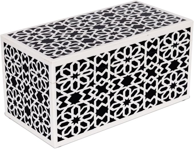 Handicrafts Home Decorative Storage Box with Lid– 10x5x5” Modern Home Decor Organizer, Memory Box & Jewelry Storage- Decorative Boxes for Living Room & Shelf Decor- Shiraz- Black White