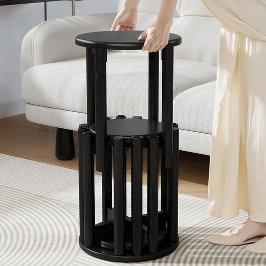 Stackable Stools Set of 4,Wood Stool,18 Inch Stool,Stacking Stools,Nesting Table,Sturdy and Durable,No Installation Required,Top Stackable Round Side Table (Black Barstool)
