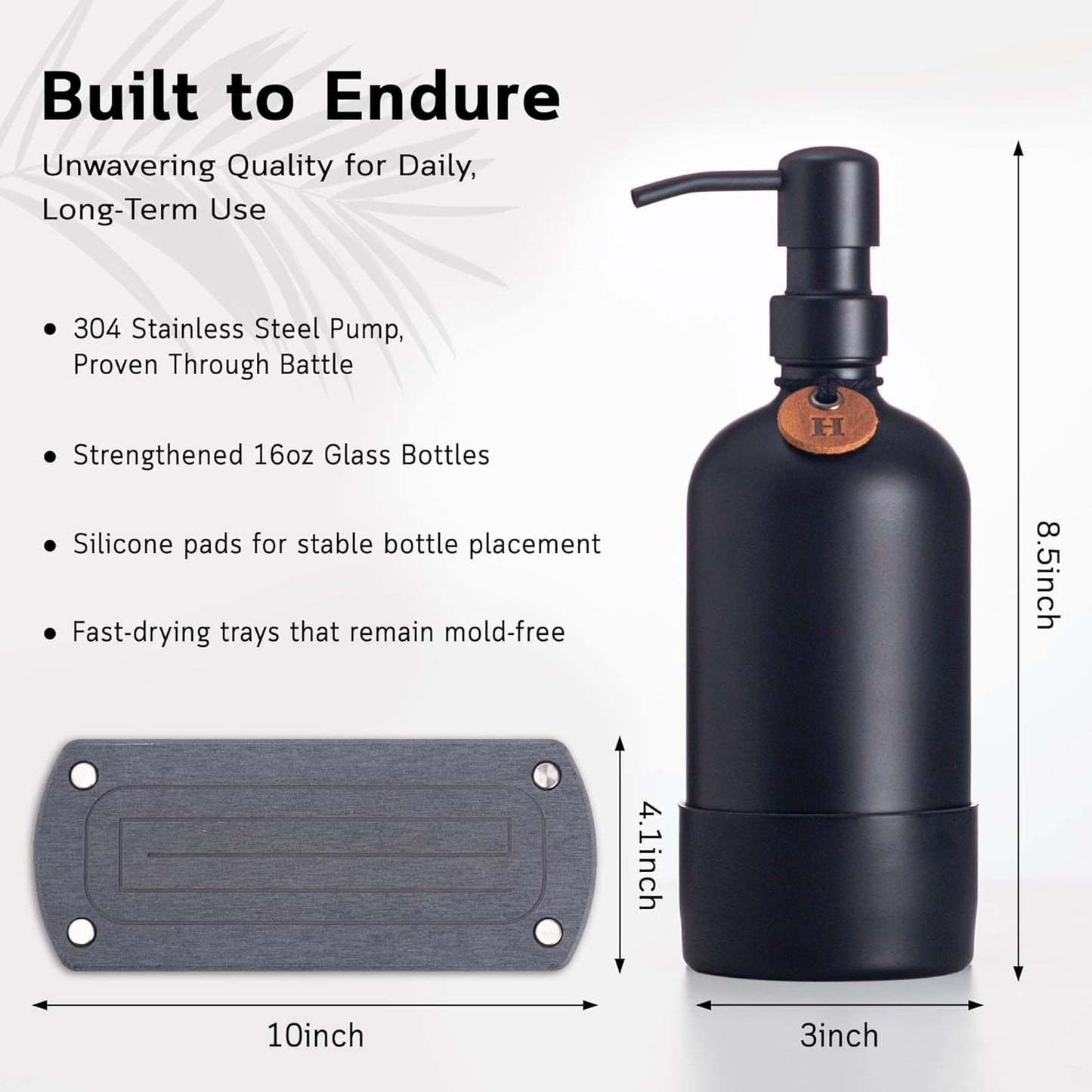 [Luxurious] Hand and Dish Soap Dispenser Set, Kitchen Soap Dispenser Set with Handmade Leather Tag, Instant Dry Tray, Stainless Steel Pump, Non-Slip Pad, Add Elegant Touch to Your Kitchen Sink