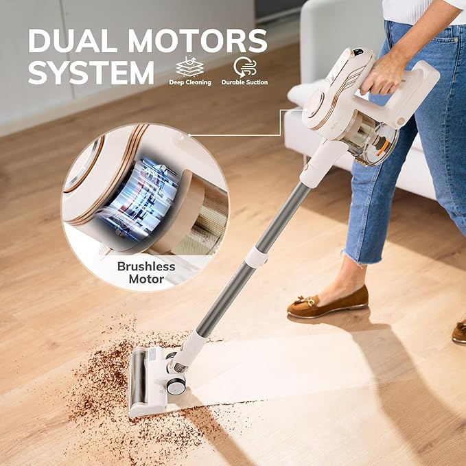 MIUI Cordless Upright Vacuum Cleaner, 45000Pa M2 Powerful Suction Brushless Motor, V-Shaped Anti-Hair Tangle Brush, Optical Dust Detection, Stick Vacuum for Hard Carpet,Floor,Pet Hair