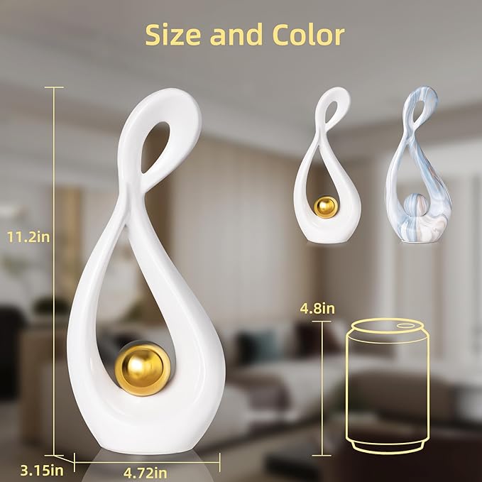 Modern Sculpture Home Decor, White Statue Decor for Living Room, Gold Ceramic Decor Accessories, Abstract Art Dining Room Table Centerpiece
