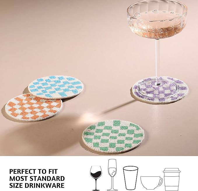 Folkulture Coaster for Drinks | (4") Pack of 4 Multicolor Boho Coasters | Cute Round Boho Coaster | Beaded Drink Coasters for Coffee Table | Round, Beaded, Hand Wash Only