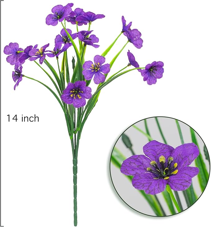 Outdoor Artificial Flowers 21 UV Resistant Bundles Fake Flower Plastic Plants Faux Silk Flowers Porch Hanging Garden Porch Window Box Decorating (Purple)