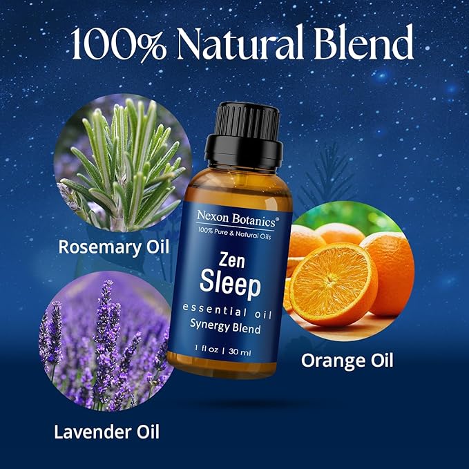 Zen Sleep Essential Oil Blend 30 ml - Lavender & Rosemary Relaxing Oil for Diffusers & Humidifiers - Calming Aromatherapy for Peaceful Sleep - Nexon Botanics