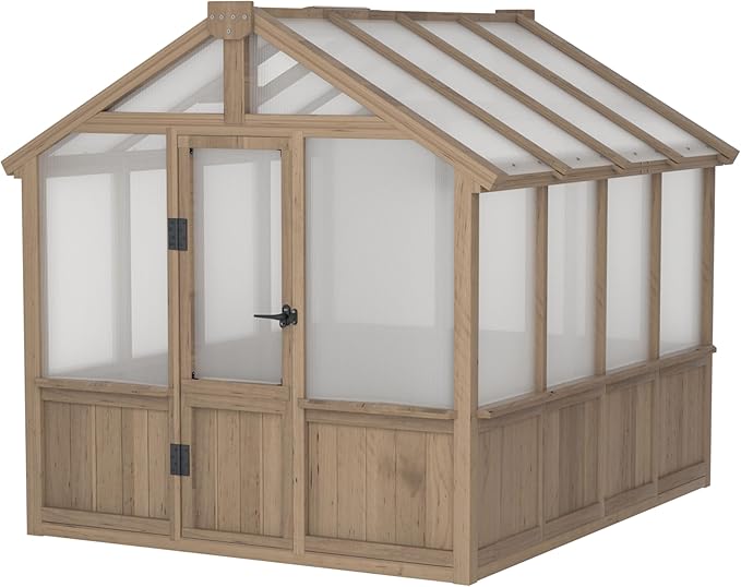 BlueWish 6x8FT Greenhouse, 6mm Polycarbonate Greenhouses with Cedar Frame, Wood Greenhouse with Adjustable Vent, Green House for Outside, Garden, Backyard