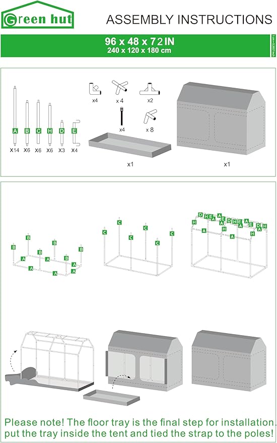 96"x48"x72" Roof Cube Grow Tent with Observation Windows, Lightproof, Mylar Hydroponic Tent with Floor Tray for Indoor Plant Growth