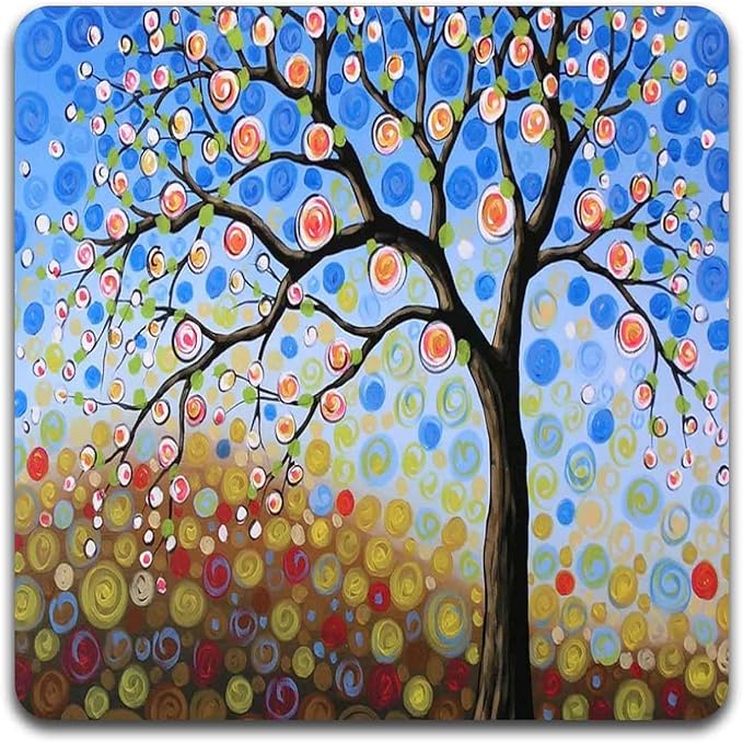 Color Tree of Life Square Coaster Set - Made of Recycled Rubber - Set of 4