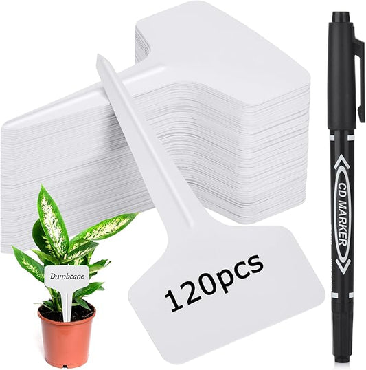 Plant Labels 120pcs with Garden Plant Markers Pen of Outdoor Waterproof,T-Type Plant Tags and Permanent Marking Pen, Garden Labels Gardening Gifts for Women Men