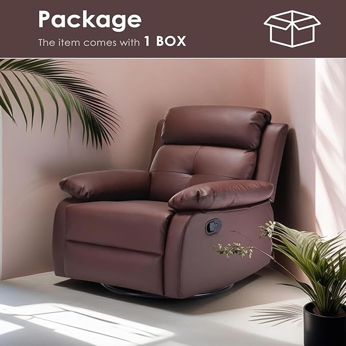 Swivel Rocker Recliner, 360 Swivel Small Recliners with 30 Degree, 90-150 Degree Angle, Faux Leather Lift Chair for Home Theater Seating, Adults, Living Room, Bedroom, Brown