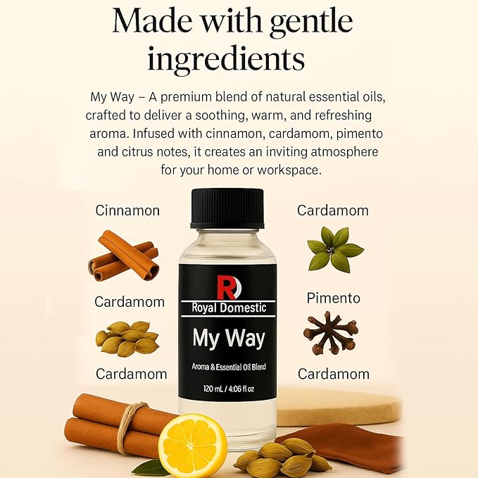 My Way Hotel Diffuser Oil – Luxury Home Fragrance Blend with Sandalwood, Cedarwood, Lemon & Iris – 120mL Essential Oil for Aromatherapy Diffusers & Humidifiers