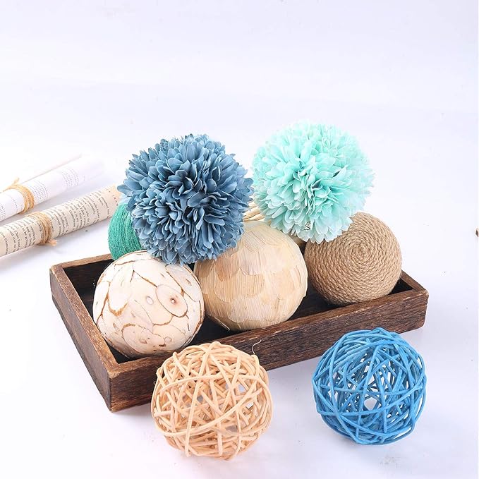 9pcs 3.5Inch Fall Decorative Ball Orb Rattan Ball Rattan Woven Orbs Spherical Bowl and Vase Filler for Home Party Wedding Display Decor Props