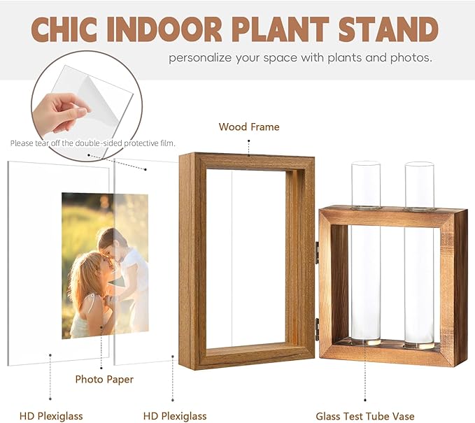 Plant Propagation Stations, Propagation Vases for Plants with Photo Frame and Glass Planters Indoor Plant Stand Hydroponic Propagation Stations Tabletop Home Kitchen Office Decor