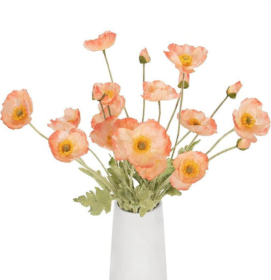Artificial Poppy Flowers, 5 Bundles Faux Poppies with Stems for Floral Arrangements - Wedding, Home, Office, Party Table Centerpiece Decor (Pink)
