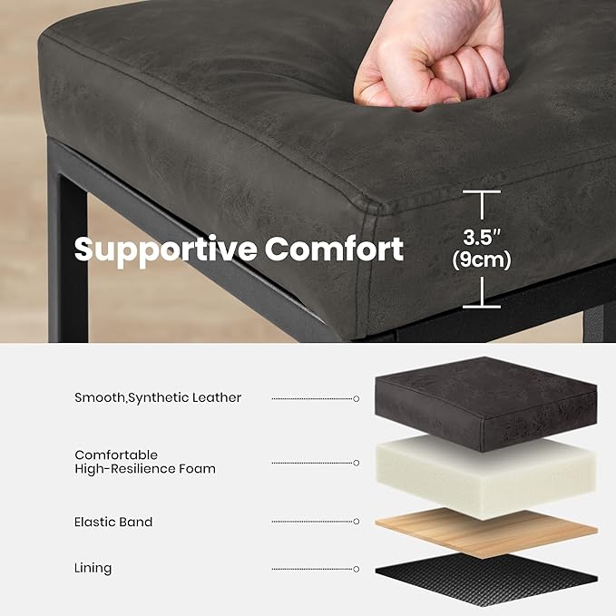 PHI VILLA Dark Grey Bar Stools Set of 3, Faux Leather Counter Height Chairs, Kitchen Stools for Island, 24 Inch Barstools with Back