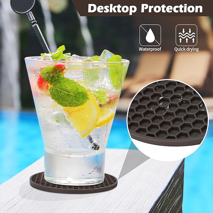 Silicone Coasters Set of 12 with Holder,Coasters for Drinks,Beer,Coffee Coasters,Suitable for Kinds Cups,Hot or Cold,Anti-SLI,Non-Stick,Anti-Overflow Tabletop Protection and Decor (12 Pcs, Coffee)