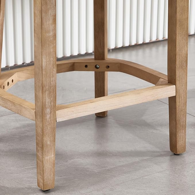 Linen Bar Stools Set of 6, Upholstered 27.7'' Counter Height Barstools with Curved Back, Farmhouse Wood Bar Chairs for Breakfast, Kitchen Island, Cafe, Beige