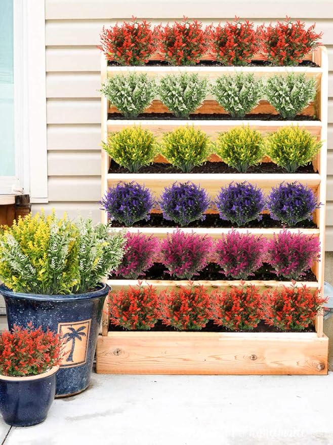 RECUTMS Artificial Lavender Flowers Plants 8 Bundles UV Resistant Faux Outdoor Plastic Greenery Shrubs Plants Hanging Planter Kitchen Home Wedding Office Garden Decor (Orange Red)