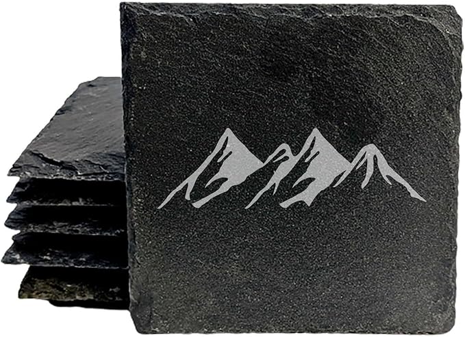 Mountain Majesty Slate Coasters with Stunning Mountain Scene Design - Perfect for Home and Office Decor and Protection of Surfaces, Available in Square or Round Coasters - Square Slate - Set of 4