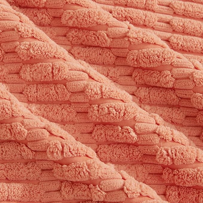 Fancy Homi 24x24 Pillow Covers, Pack of 2 Coral Throw Pillow Covers with Stripe Pattern, Super Soft Corduroy Square Solid Cushion Cover for Couch Sofa Bedroom Living Room 60x60 cm
