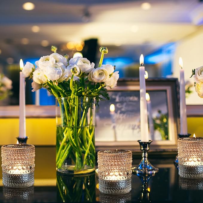 Clear Votive Candle Holders Set 24 PCS Hobnail Glass Tealight Candle Holders for Spring Decor, Easter, Weddings, Birthday Table Centerpiece Decorations