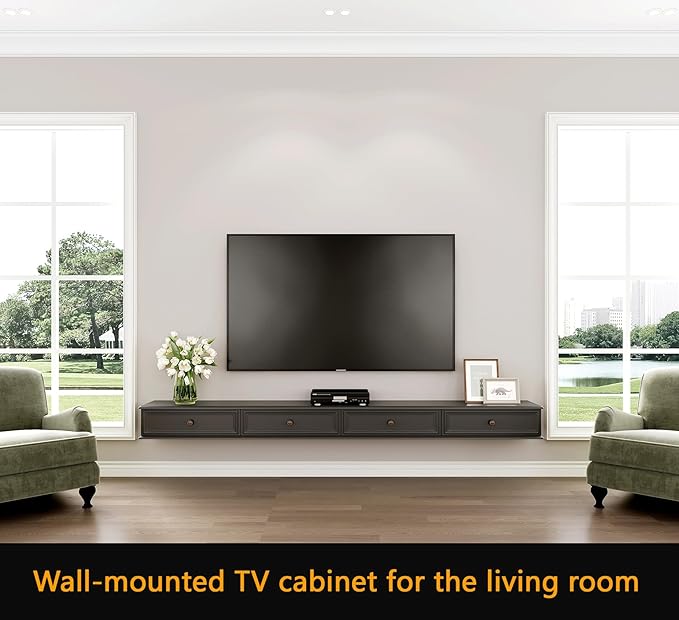 86-inch Wall-Mounted TV Stand, Accommodates 50- to 75-inch TVs, Features Hidden Cable Management, high Weight Capacity, and Space-Saving Black Floating TV Stand