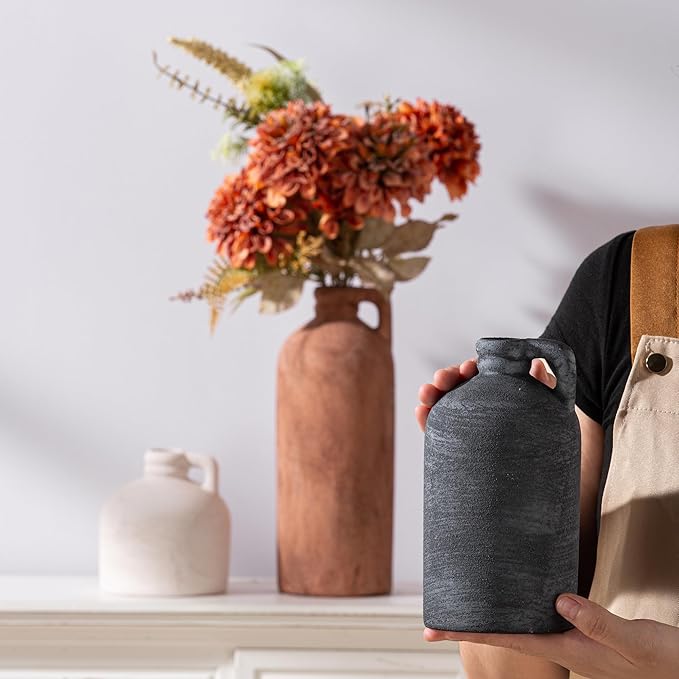 Ceramic Vase Home Table Decor - Flower Vase Set of 3 Living Room Kitchen Decorations Farmhouse Modern Rustic Vases Decorative Centerpiece for Shelf Bedroom Office Bathroom Dining Coffee Desk