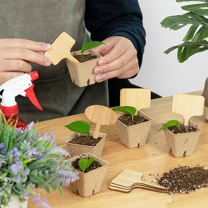 OBTANIM 75 Pack Bamboo Oval Plant Labels with A Marker Pen, Garden Markers Sign Plant Tags for Seedling Potted Herbs Flowers Vegetables